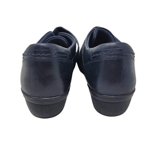 Clarks Women's Size 9 Navy Blue Leather Loafers Comfort Adjustable Strap Wedge - Picture 9 of 12